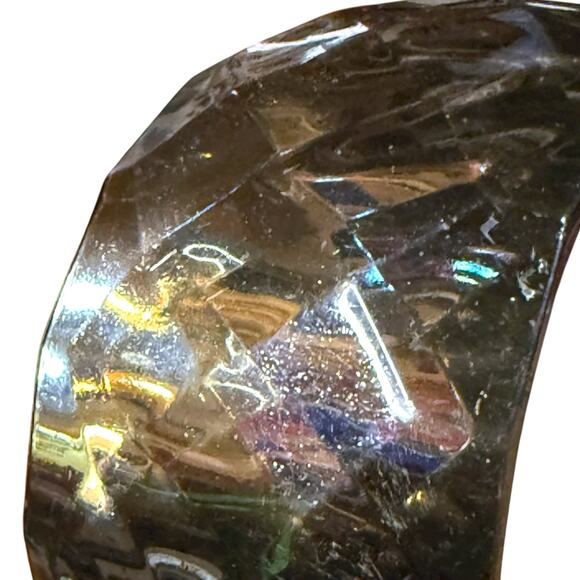 Vintage Silver Lucite Bangle Womens Round Beveled Wide Bracelet - Picture 7 of 8